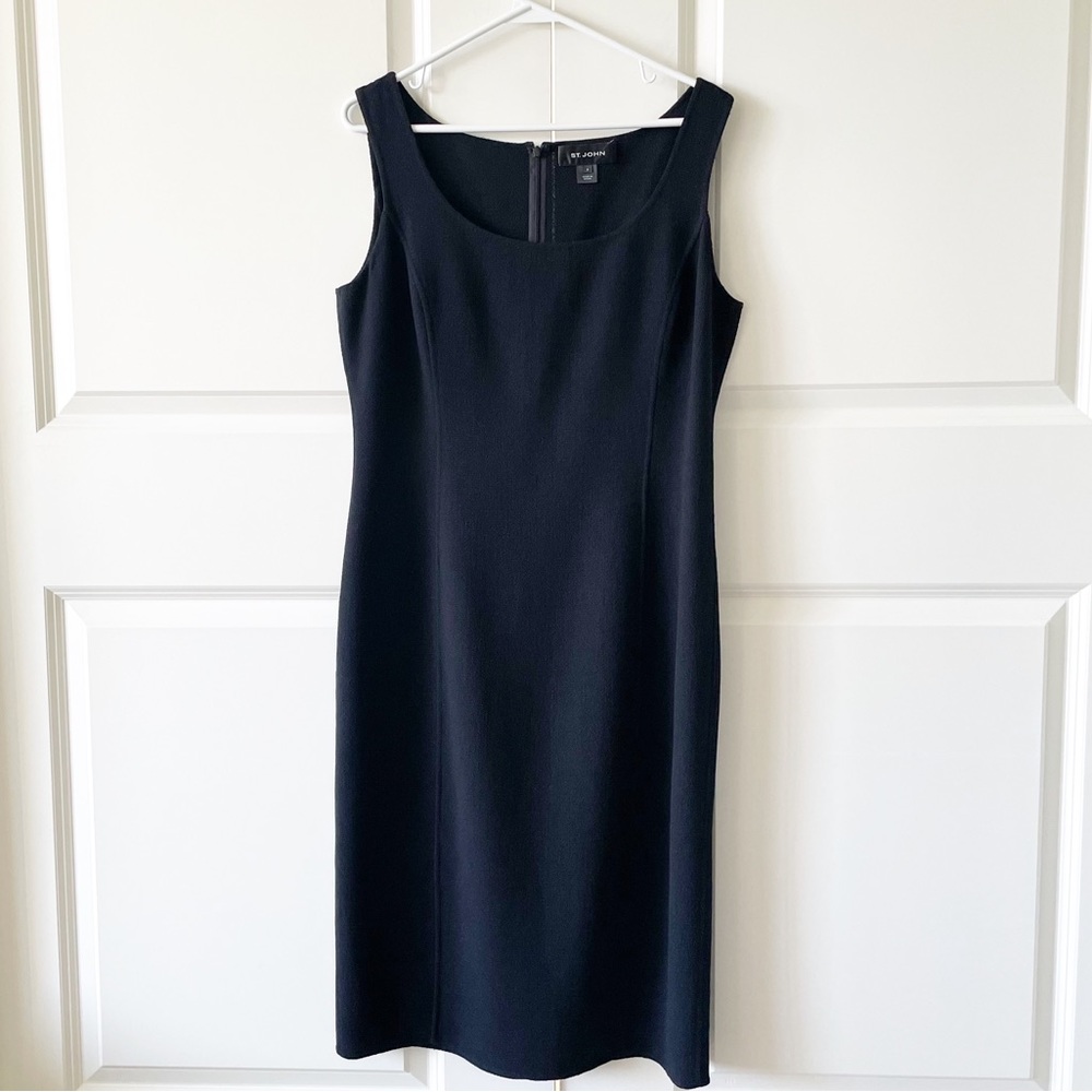 St John Black Wool Sleeveless Sheath Dress Size 8